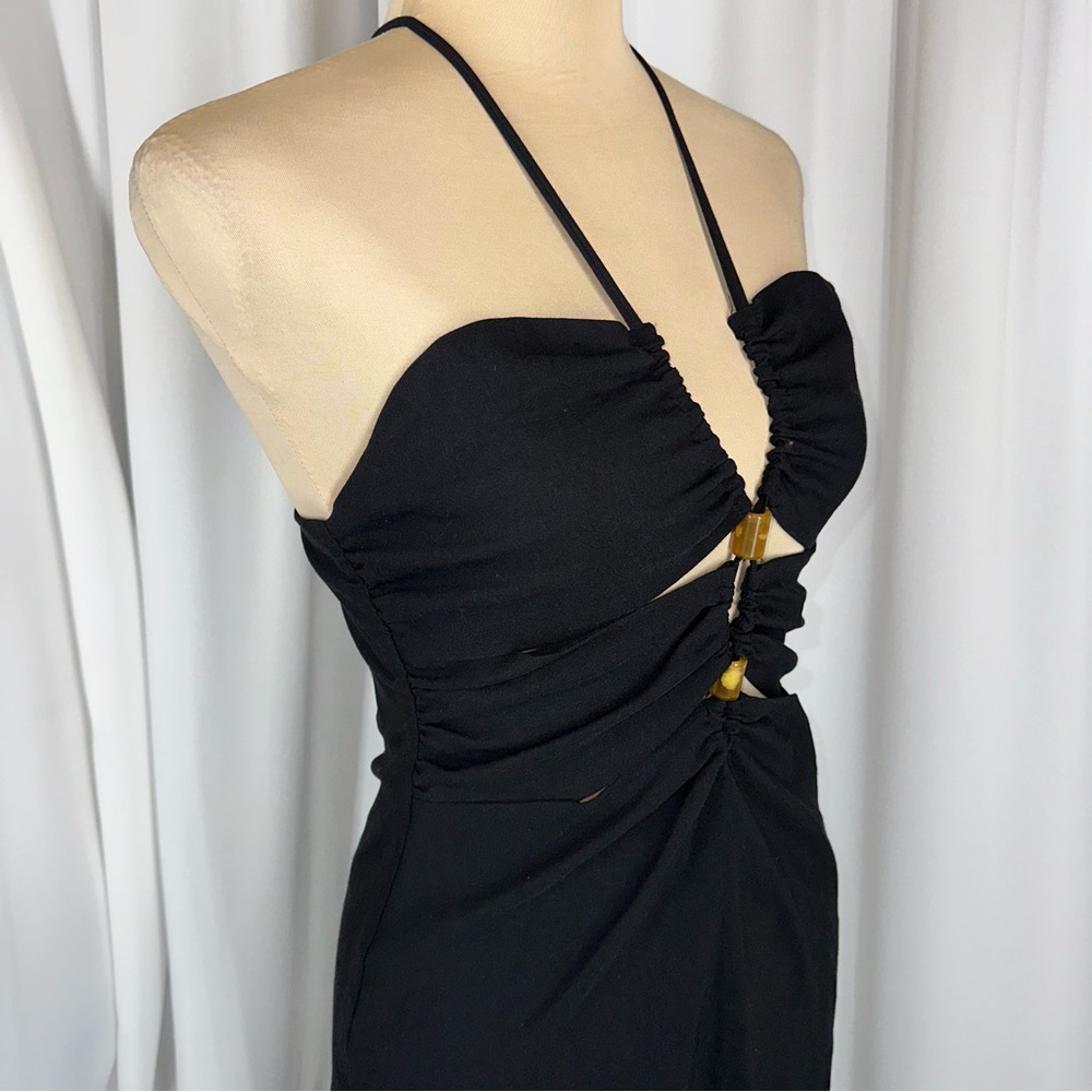 NWT Zara Black Cut Out Midi Dress Sz M Cross Back Bodycon Adjustable Party Sexy - Picture 6 of 16